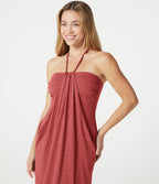 Robe longue chinée dos-nu à nouer, brassière intégrée, à poches