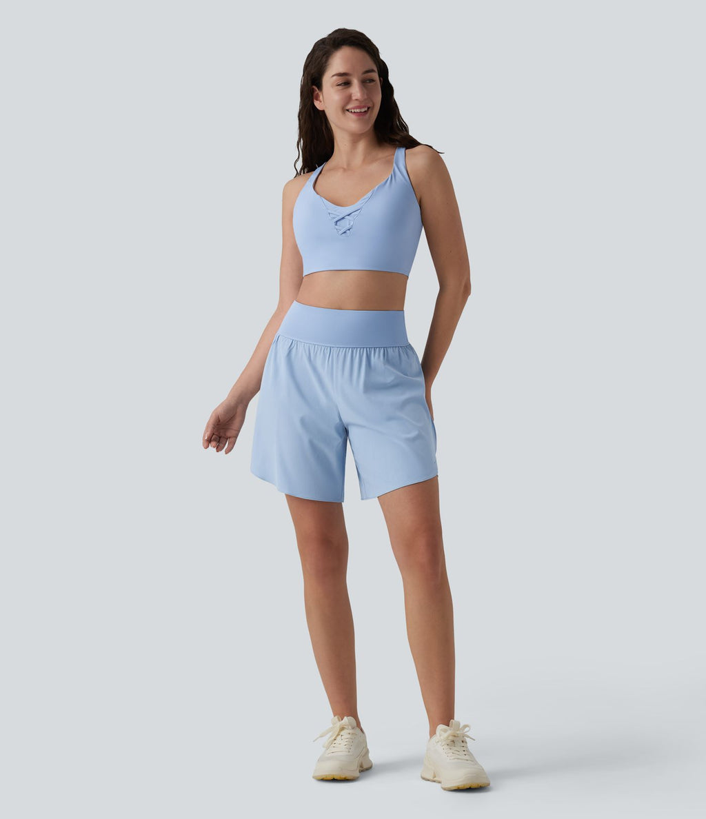 SoftlyZero™ QuickDry Short running 2-en-1 gainant taille haute à pois réfléchissants et ourlet croisé 17,5 cm avec poches