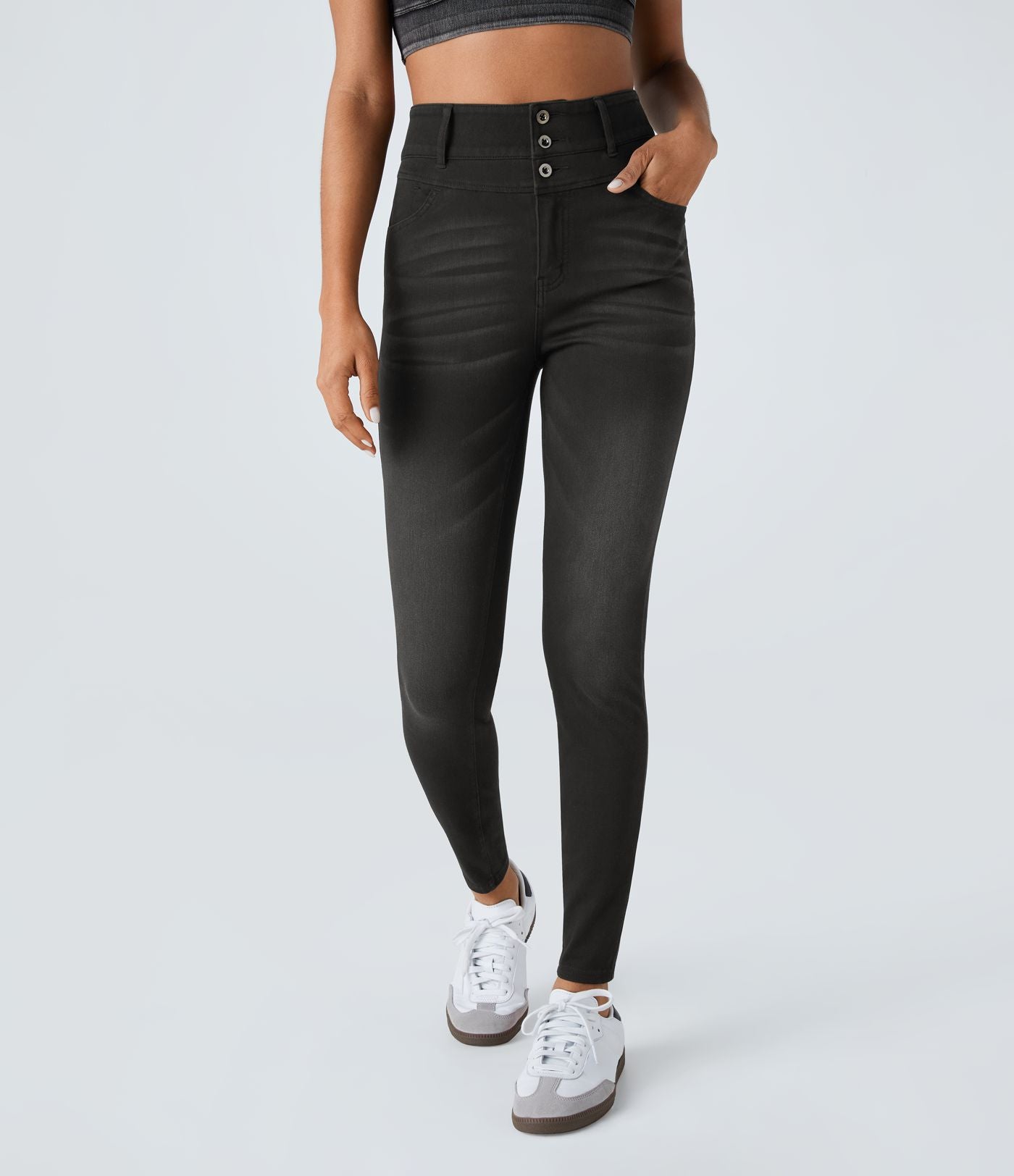 Halara Flex™ Jean skinny Casual Taille Haute Fermeture Éclair Boutonnés Plusieurs Poches Tricot Extensible