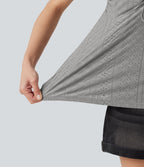 Débardeur décontracté froncé avec cordon de serrage, broderie anglaise et soutien-gorge intégré