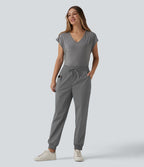 Jogging cargo décontracté taille mi-haute avec cordon de serrage et poches