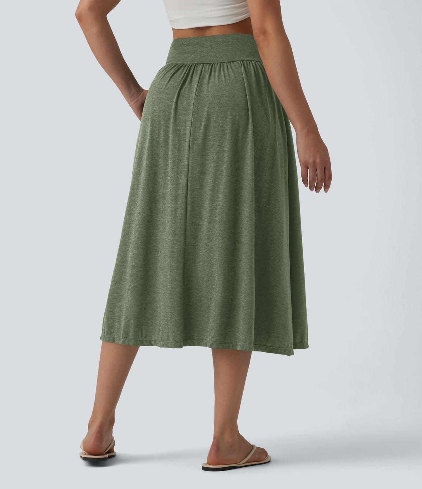 Jupe midi casual fluide croisée taille haute avec poches