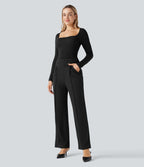 Pantalon tailleur coupe droite taille haute Halara Flex™ avec poches