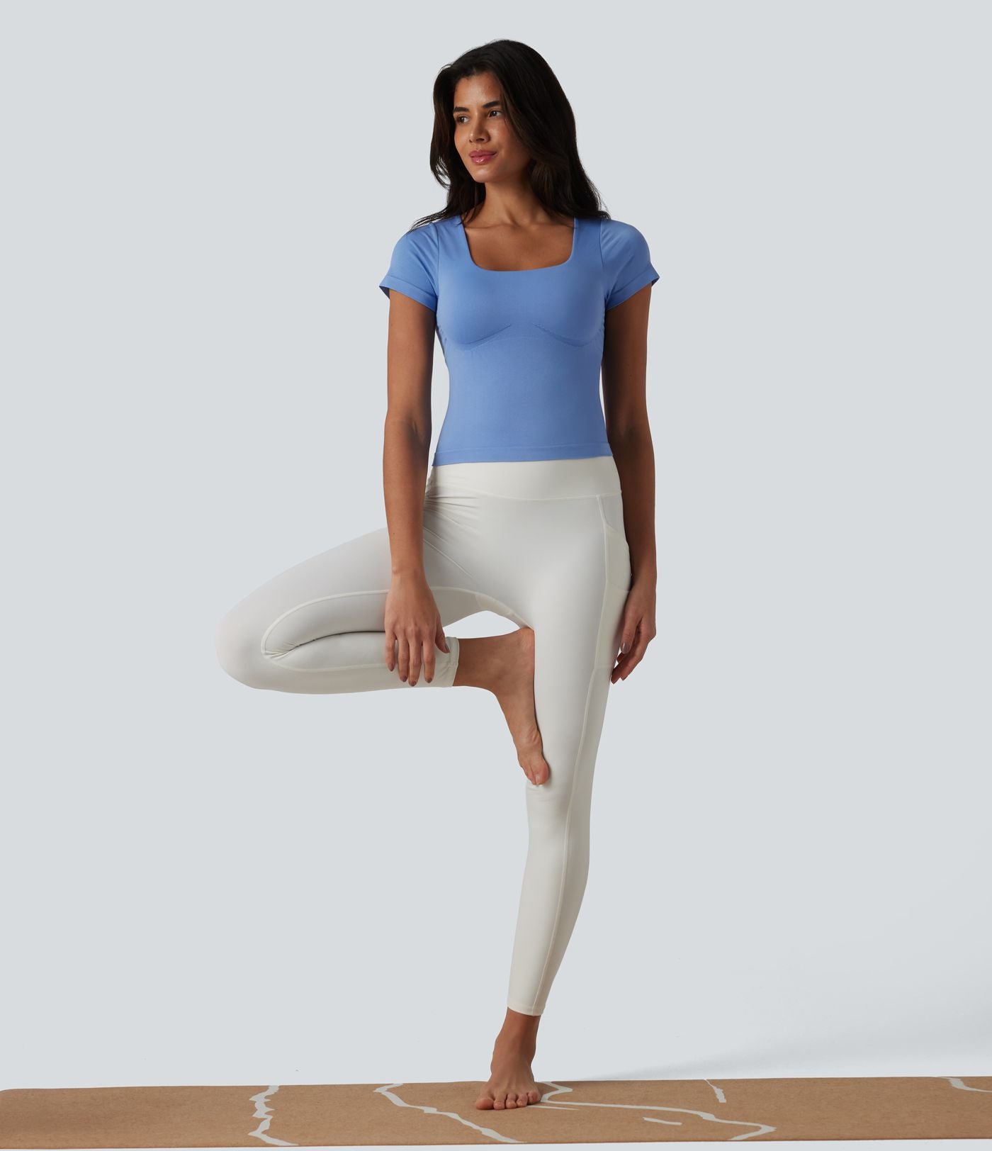 OneForm Haut de sport de yoga sans coutures col carré manches courtes soutien-gorge intégré
