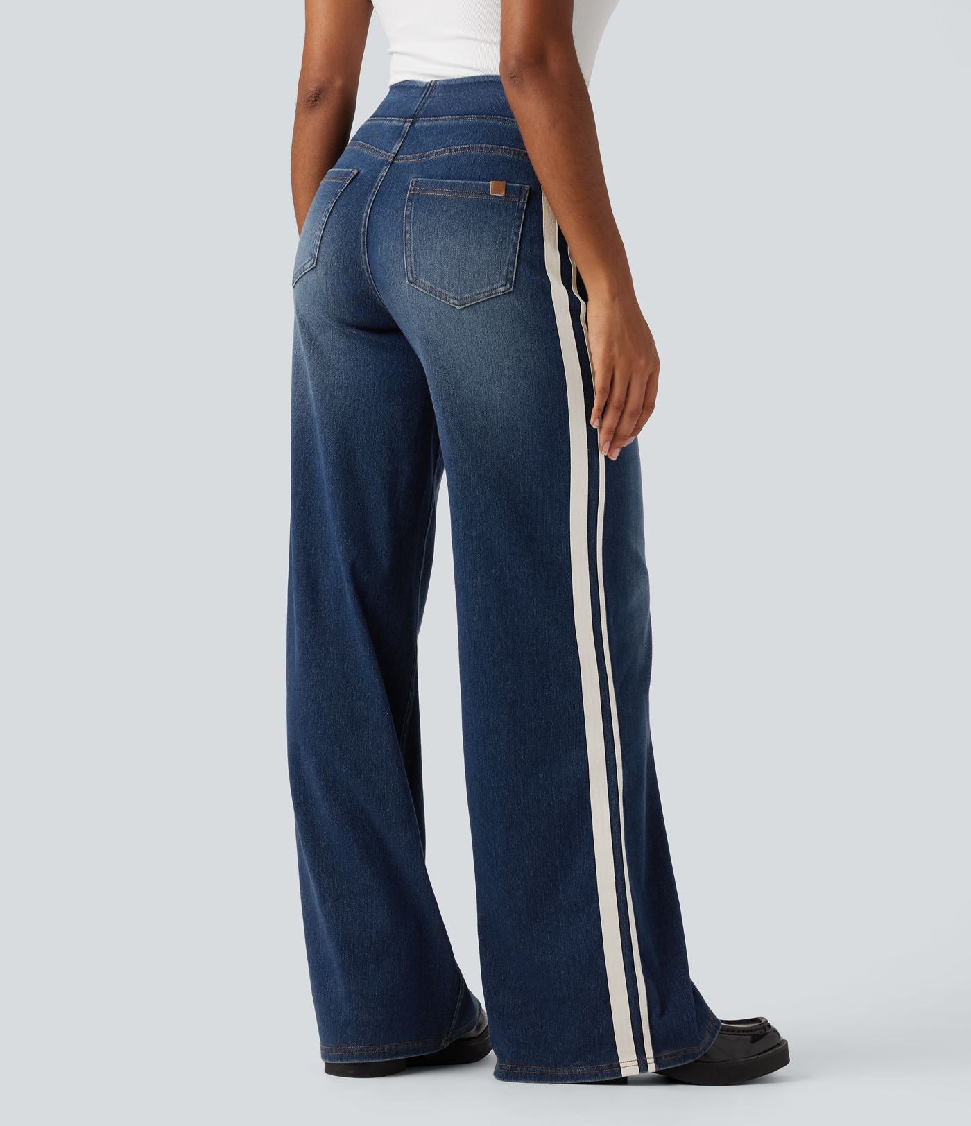 Halara Flex™ Jean large fluide délavé taille haute à rayures avec poches