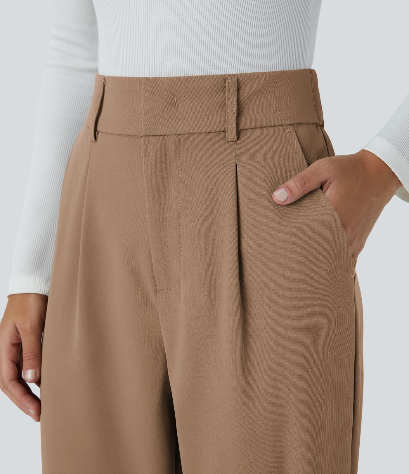 Pantalon tailleur Halara Flex™ fuselé uni, taille haute, avec poches