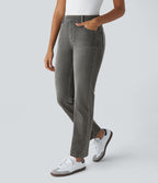 Jean droit Halara Flex™ à taille haute, poches multiples, effet délavé et tissu extensible