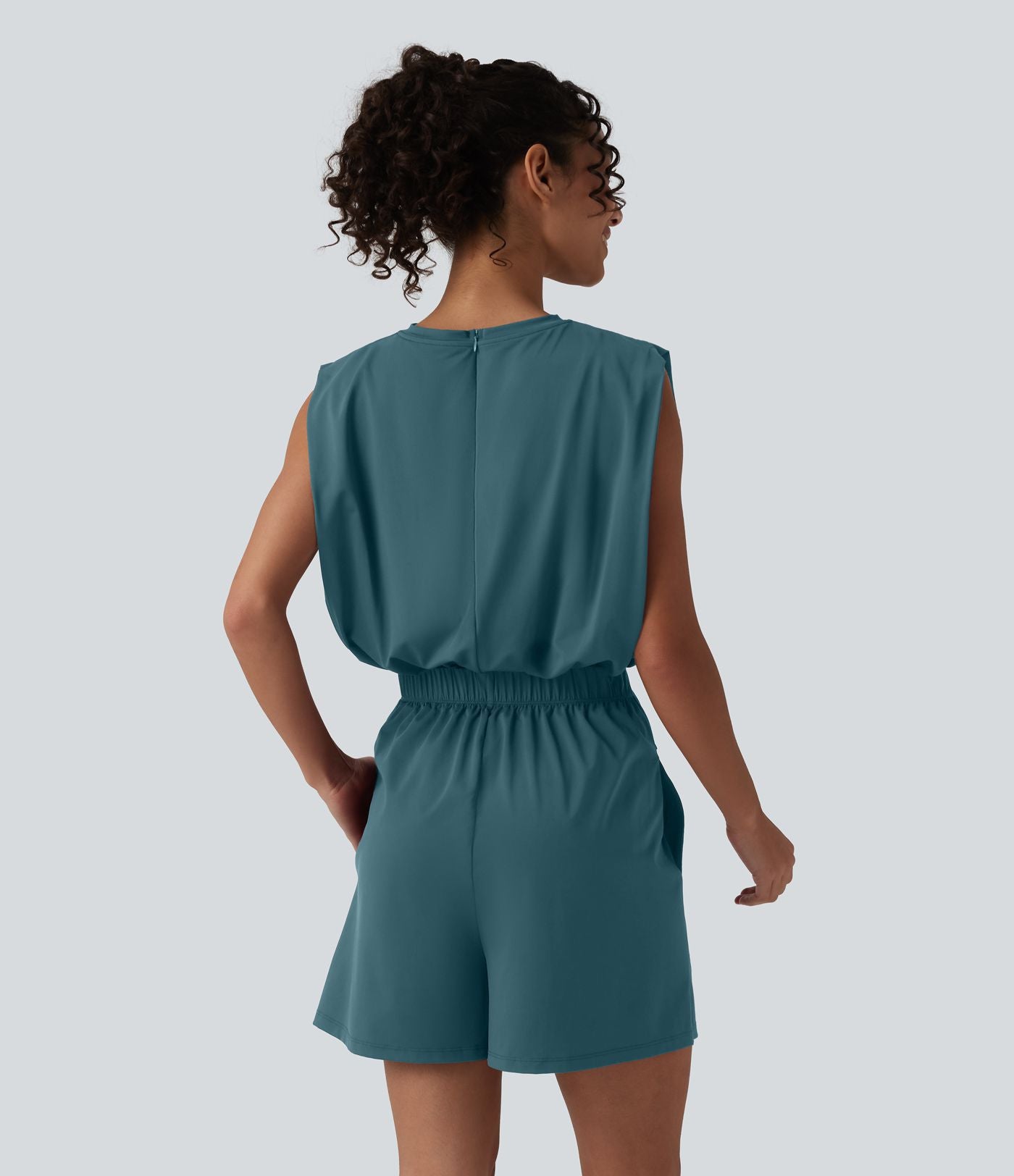 Combishort décontracté col rond sans manches effet frais InstantCool avec nœud frontal et poches, accès facile Easy Peasy, protection solaire UPF50+