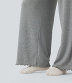 Pantalon détente taille haute coupe droite finitions plissées pointelle avec cordon de serrage