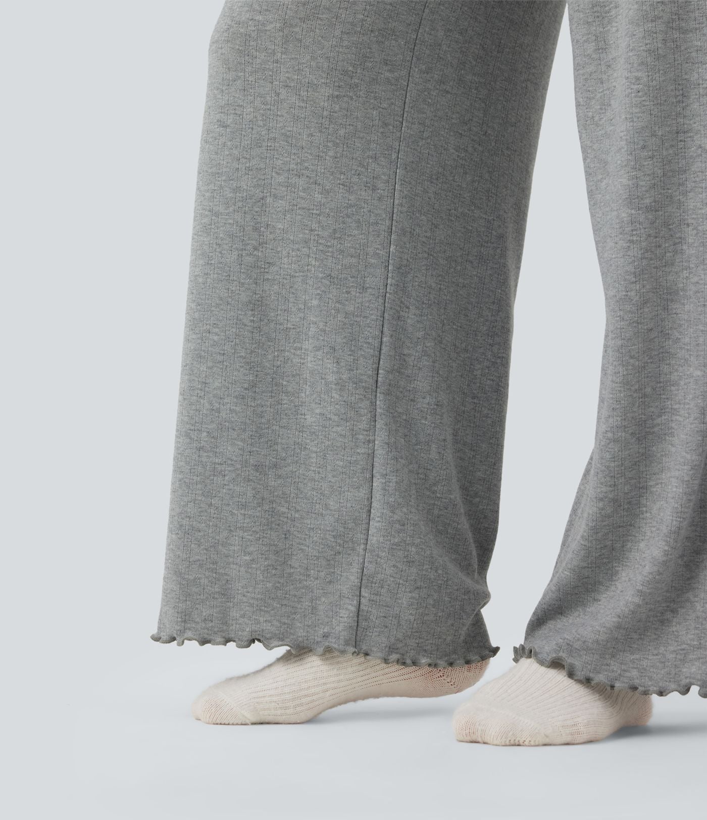 Pantalon détente taille haute coupe droite finitions plissées pointelle avec cordon de serrage
