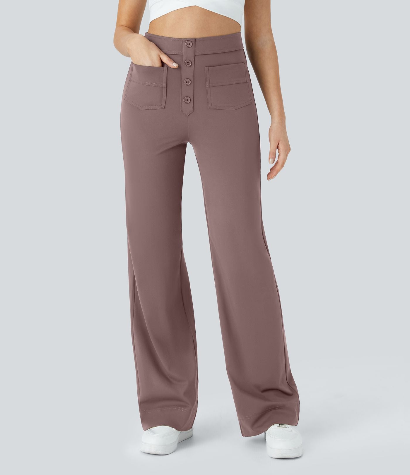 Pantalon taille haute coupe droite DayStretch avec poches
