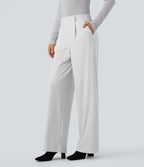 Pantalon de travail Halara Flex™ droit à rayures, taille haute, avec poches