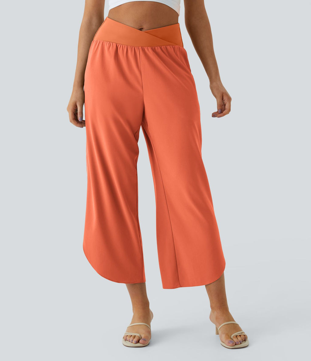 Breezeful™ Pantalon Fluide Vacances Séchage Rapide Taille Haute Croisée Poches Latérales Plissées Fente