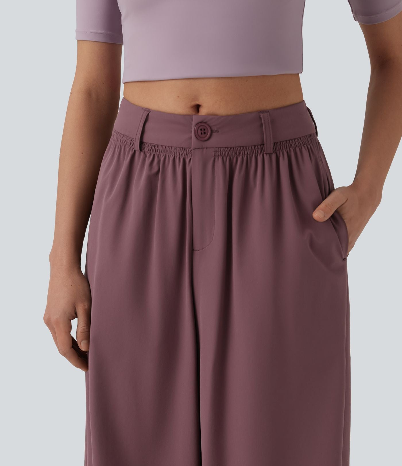 Pantalon casual ample taille mi-haute avec poches
