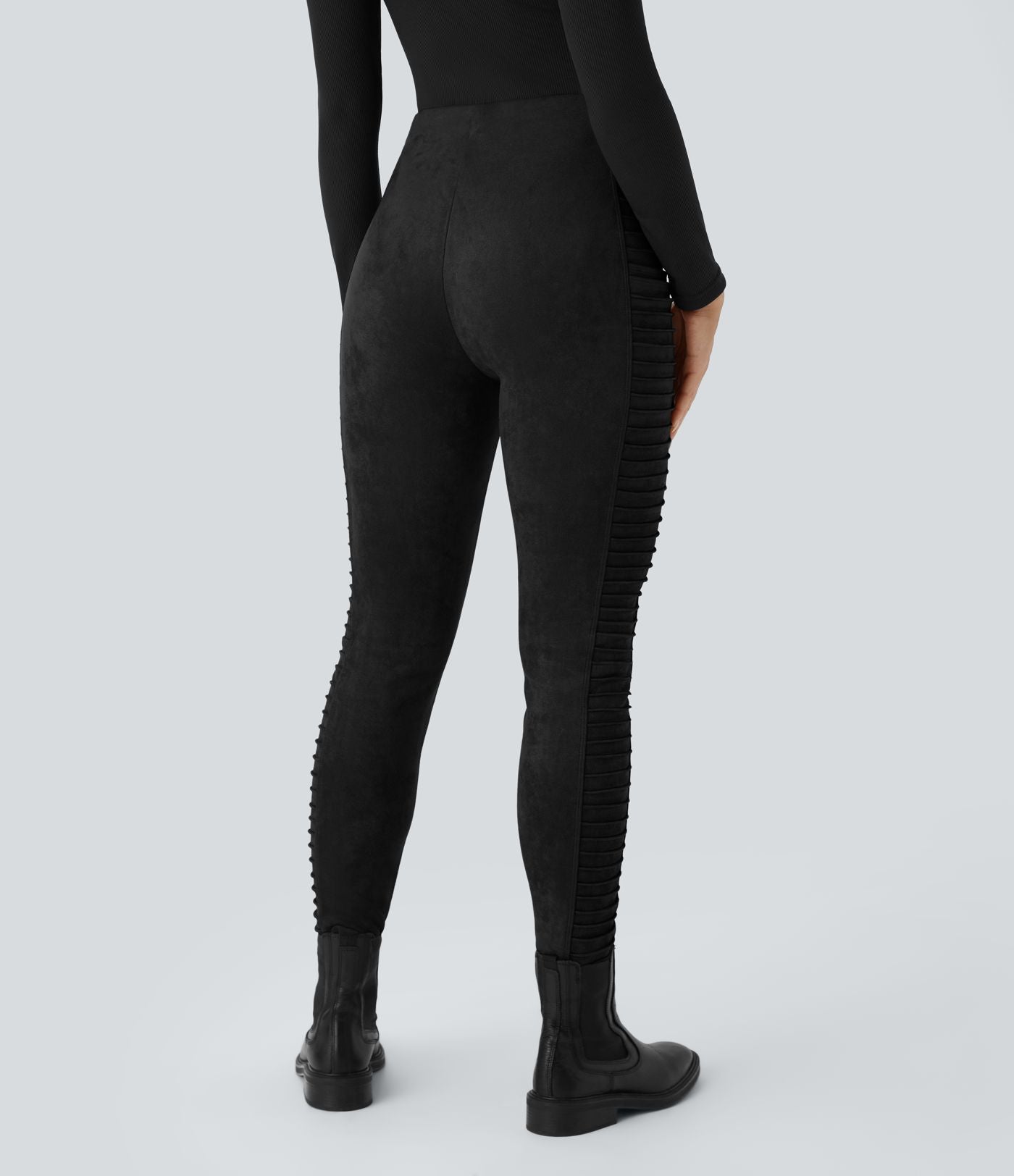 Legging gainant en suédine à taille haute avec fronces et poches latérales