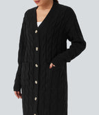 Cardigan décontracté long col V manches longues avec poches