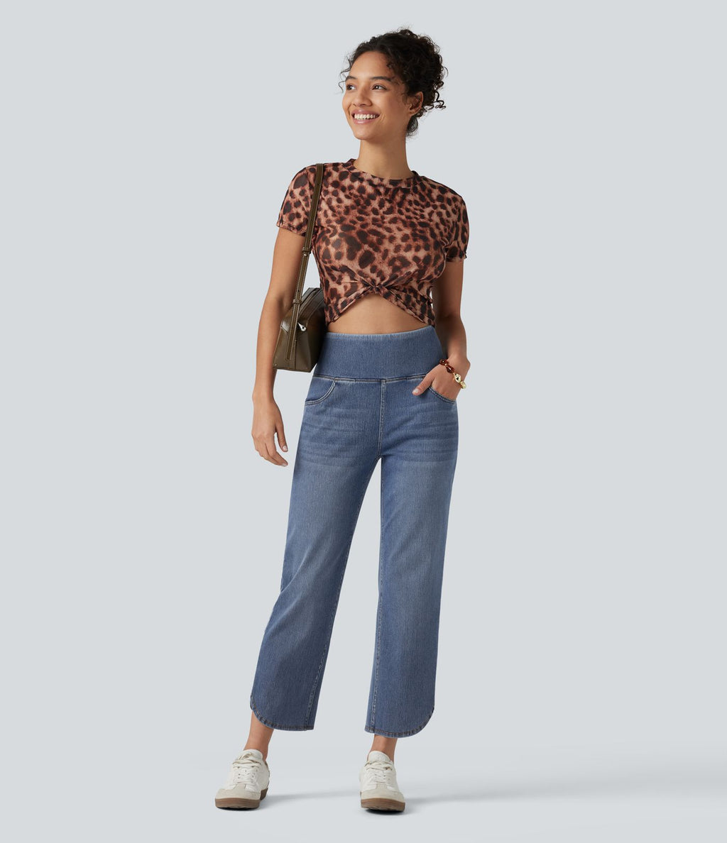 Jean skinny décontracté 7/8 Halara Flex™ taille haute, effet ventre plat, ourlet arrondi et poches
