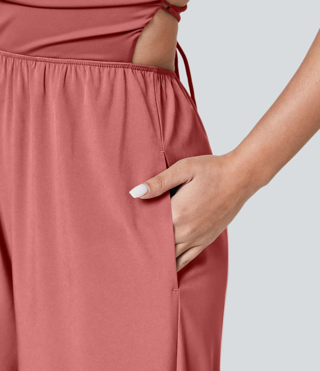 Breezeful™ Combinaison Casual Dos Nu Croisé avec Lacets et Poches Latérales à Séchage Rapide