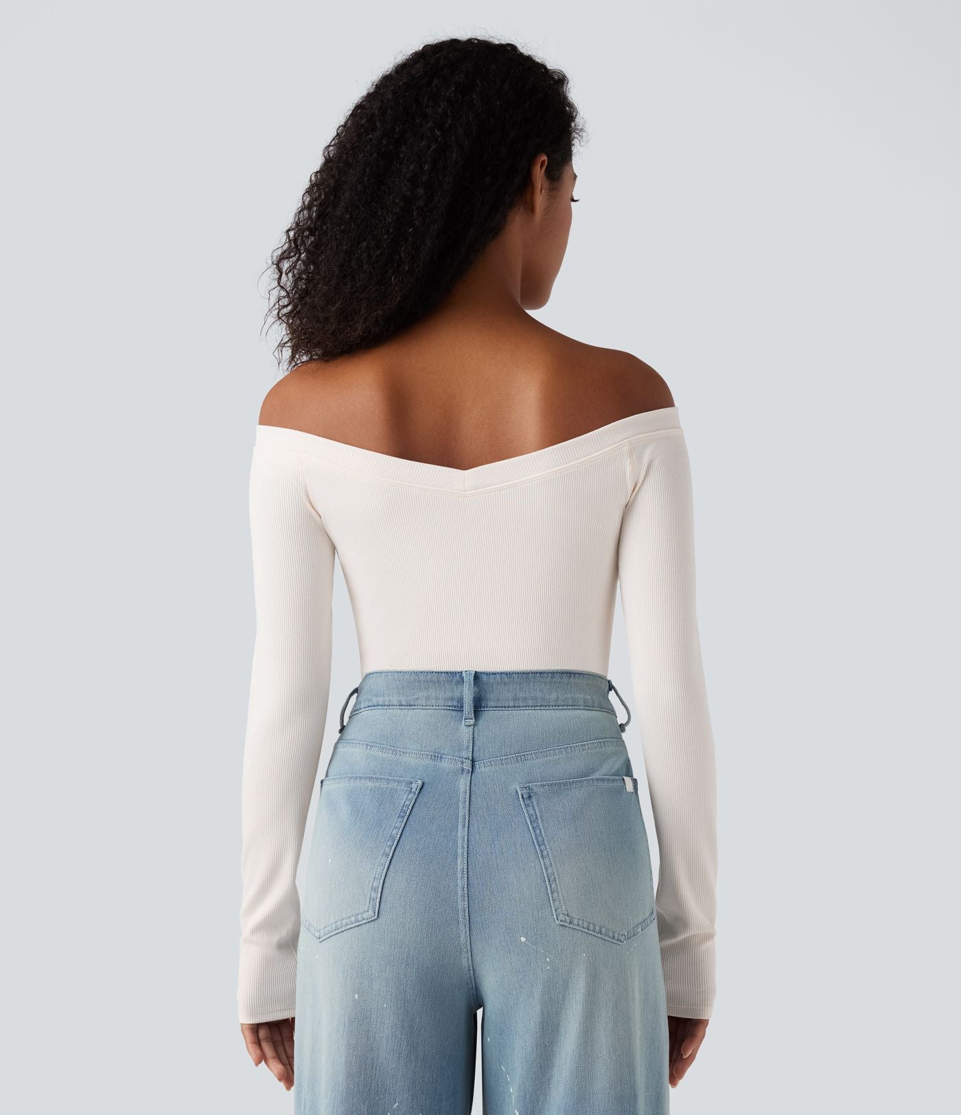 Top casual push-up côtelé épaules dénudées à manches longues - Bonnet A/B