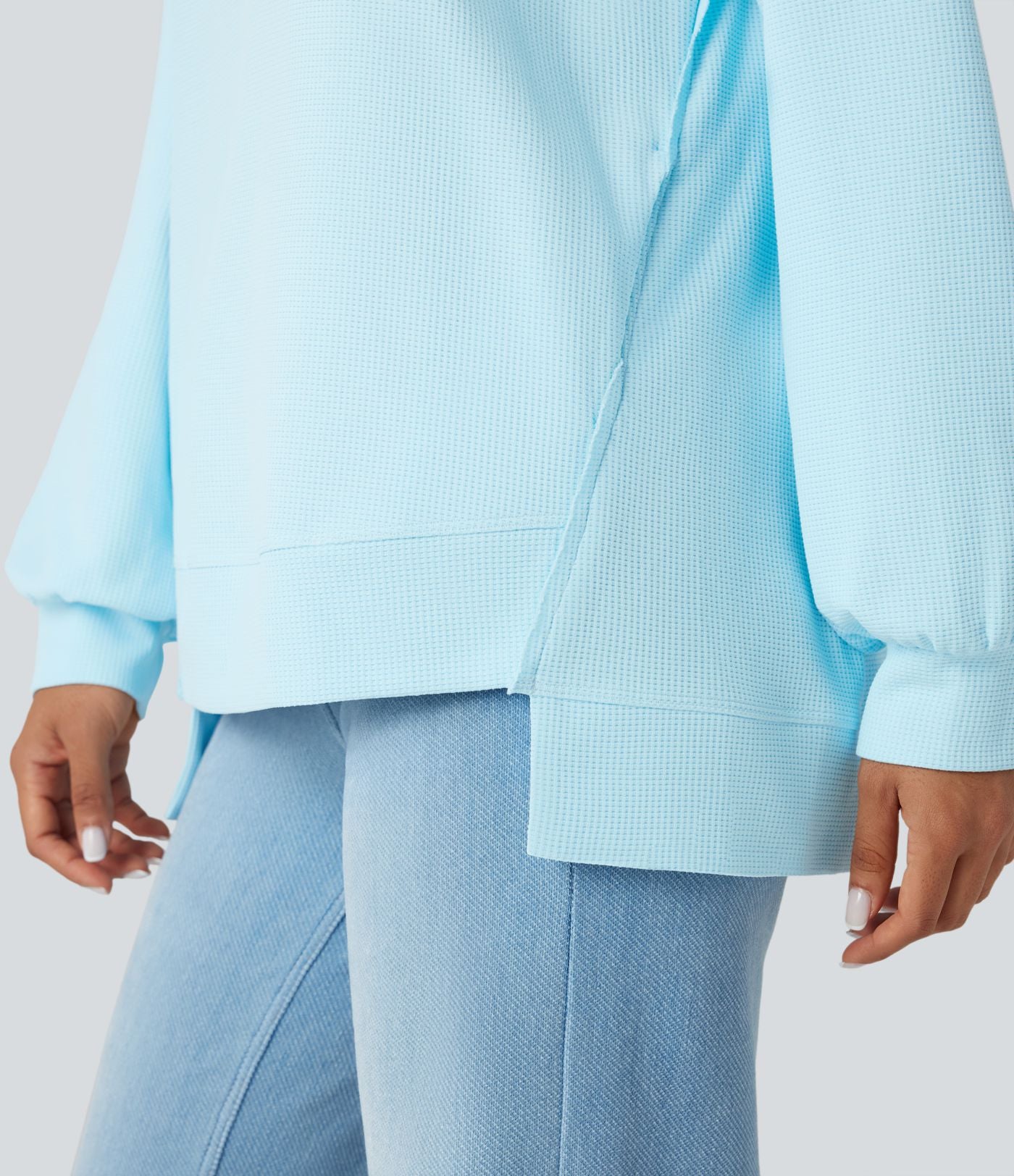 Sweat-shirt gaufré henley oversize manches longues avec poches