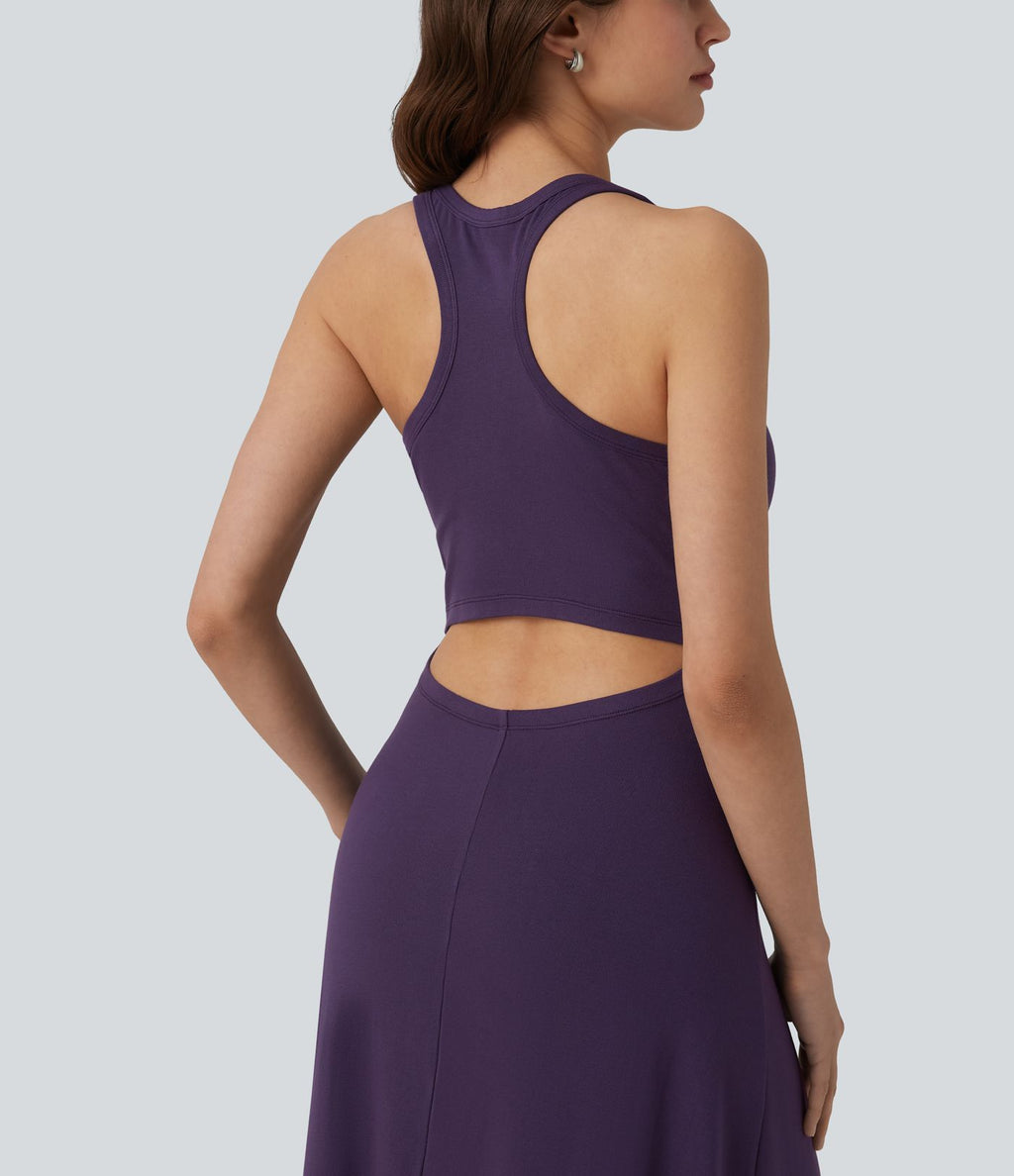 Robe mi-longue casual dos nageur sans manches avec fronces et brassière intégrée