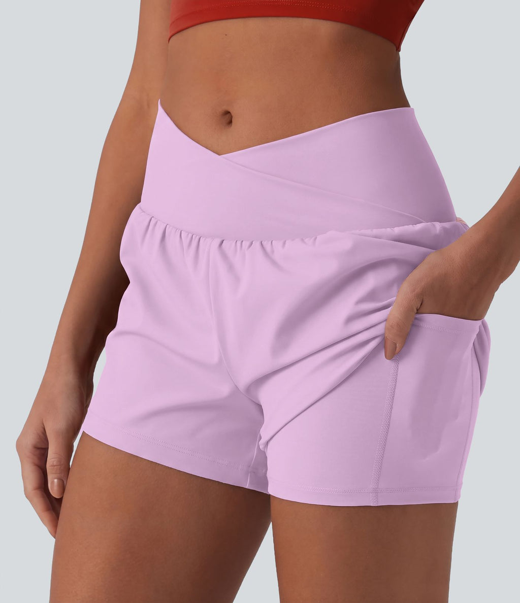 Short de yoga 2-en-1 SoftlyZero™ Airy croisé taille haute 7,5 cm effet frais InstantCool avec poches
