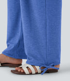 Pantalon de jogging décontracté à taille haute croisée avec poches latérales et cordon de serrage