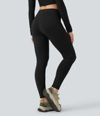Legging de randonnée 7/8 en molleton taille haute avec cordon et poche