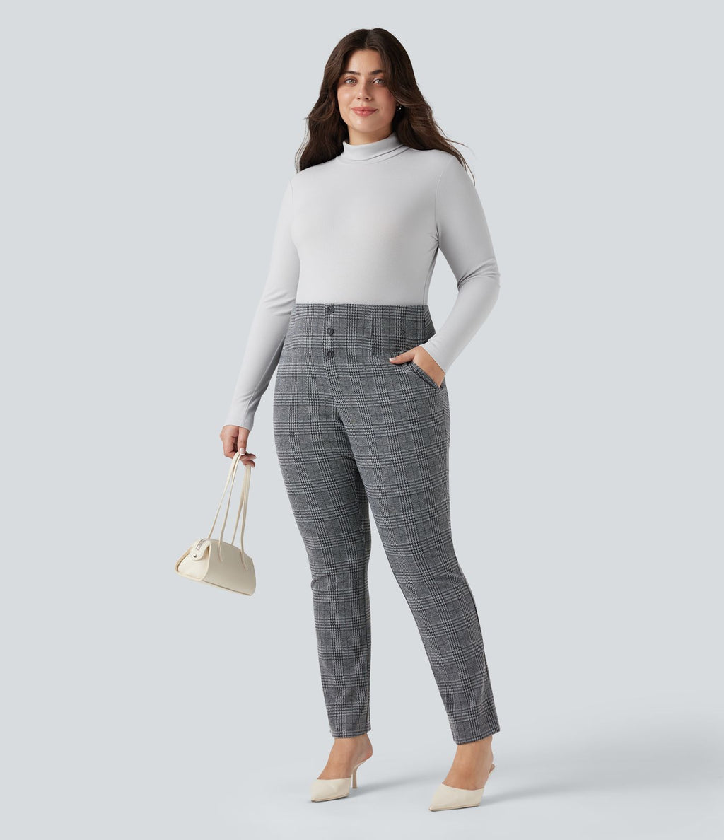 Pantalon tailleur skinny Halara Flex™ grande taille taille haute pied-de-poule à carreaux avec poches