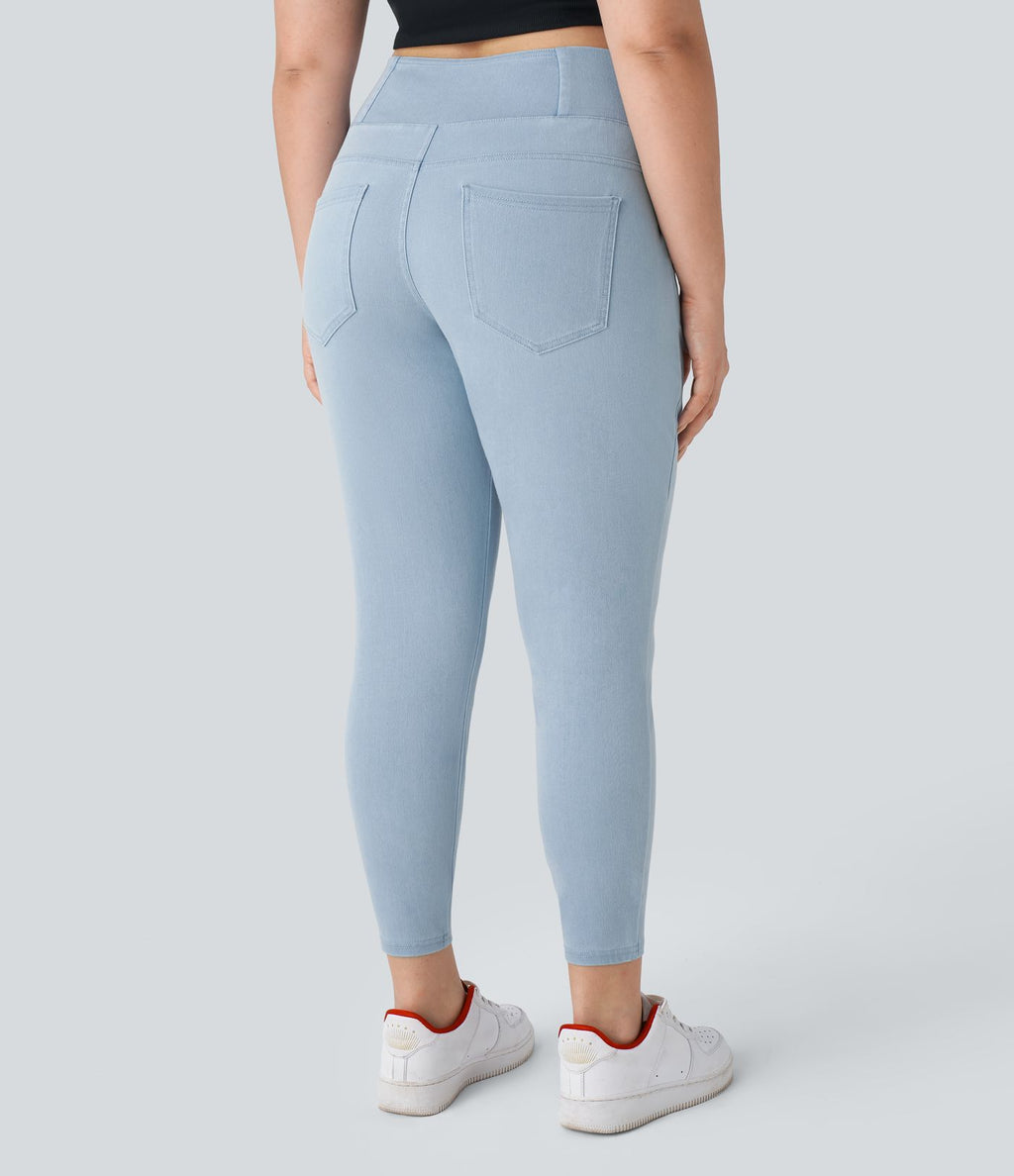 Halara Flex™ Legging Travail  7/8 Taille Croisée en Denim Tricot Extensible Taille Haute Poches Multiples Grande Taille