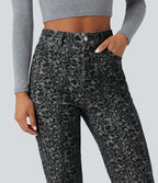 Jean Halara Flex™ coupe droite imprimé léopard taille haute avec poches