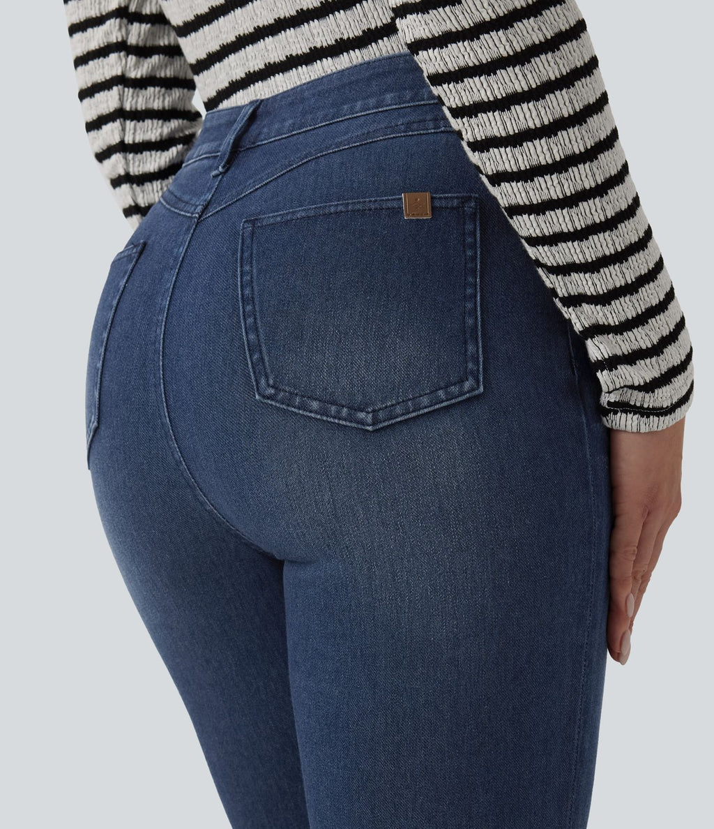 Halara Flex™ Jean slim casual taille haute à ourlet retroussé avec poches