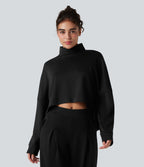 Sweat-shirt oversize col montant asymétrique manches longues