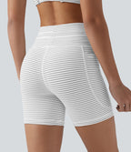 Short cycliste de yoga taille haute à rayures avec cordon de serrage 12,5 cm et poches