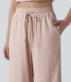 Pantalon de détente ample taille haute avec cordon de serrage et poches