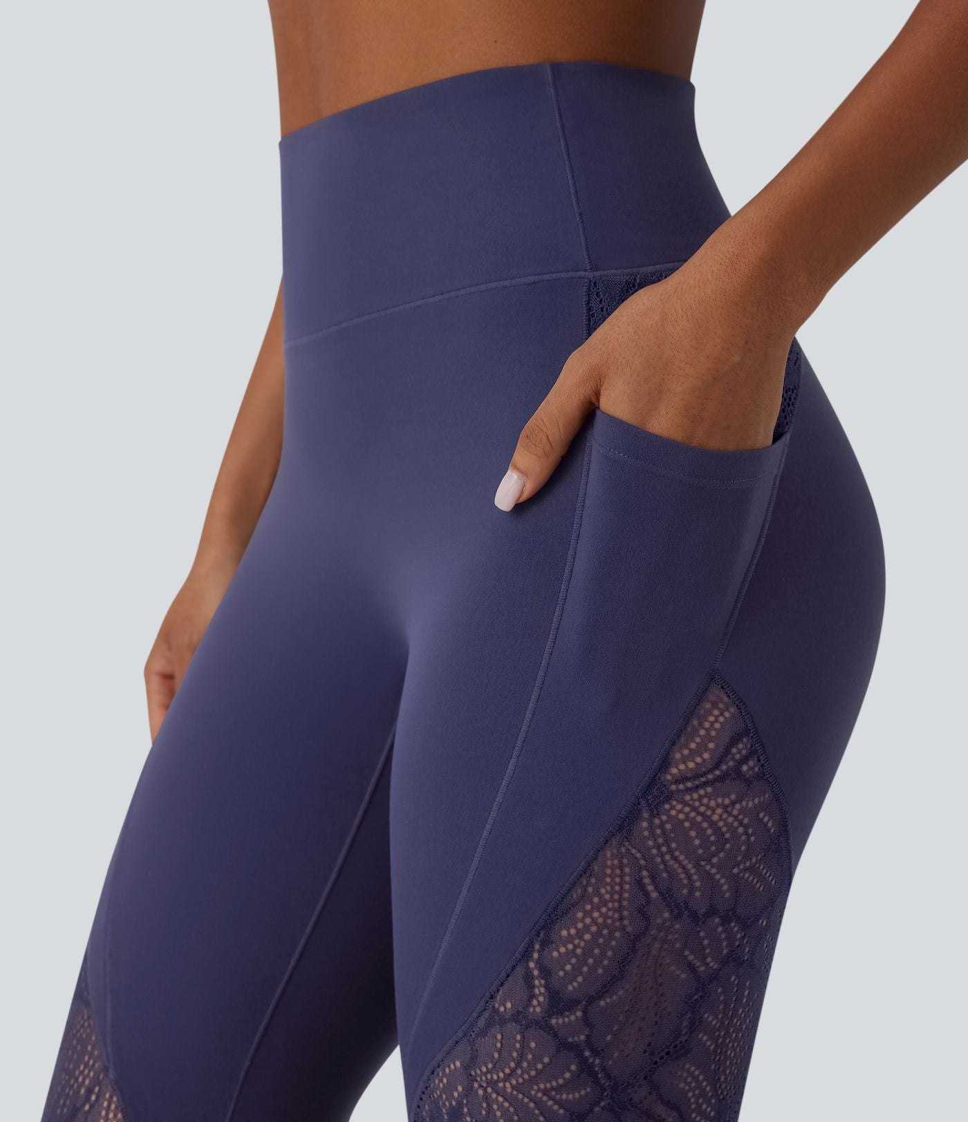 Legging de yoga 7/8 Softlyzero™ taille haute avec dentelle contrastée et poches latérales-UPF50+