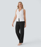 Pantalon tailleur droit à taille haute avec poches latérales