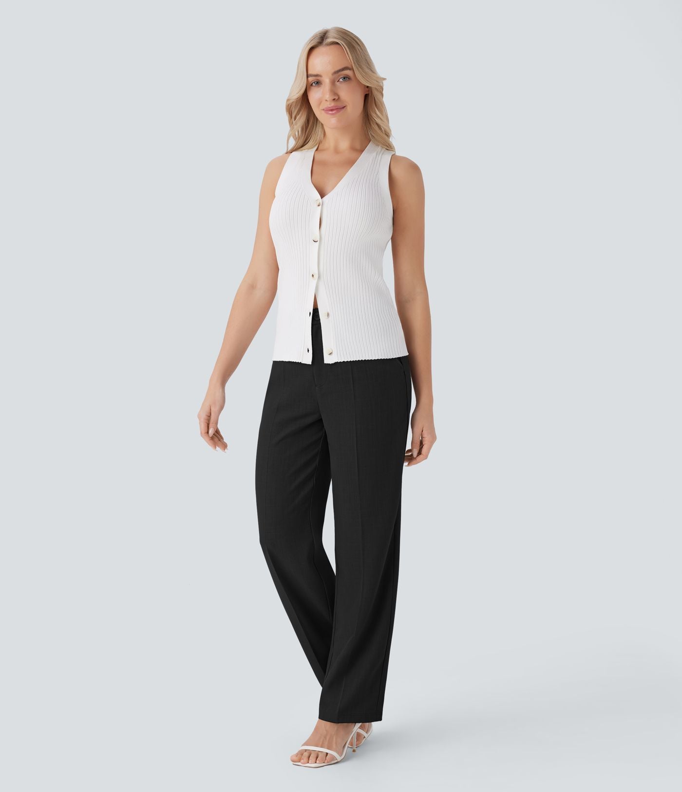 Pantalon tailleur droit à taille haute avec poches latérales