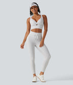 Legging de yoga rayé taille haute avec cordon de serrage et poches