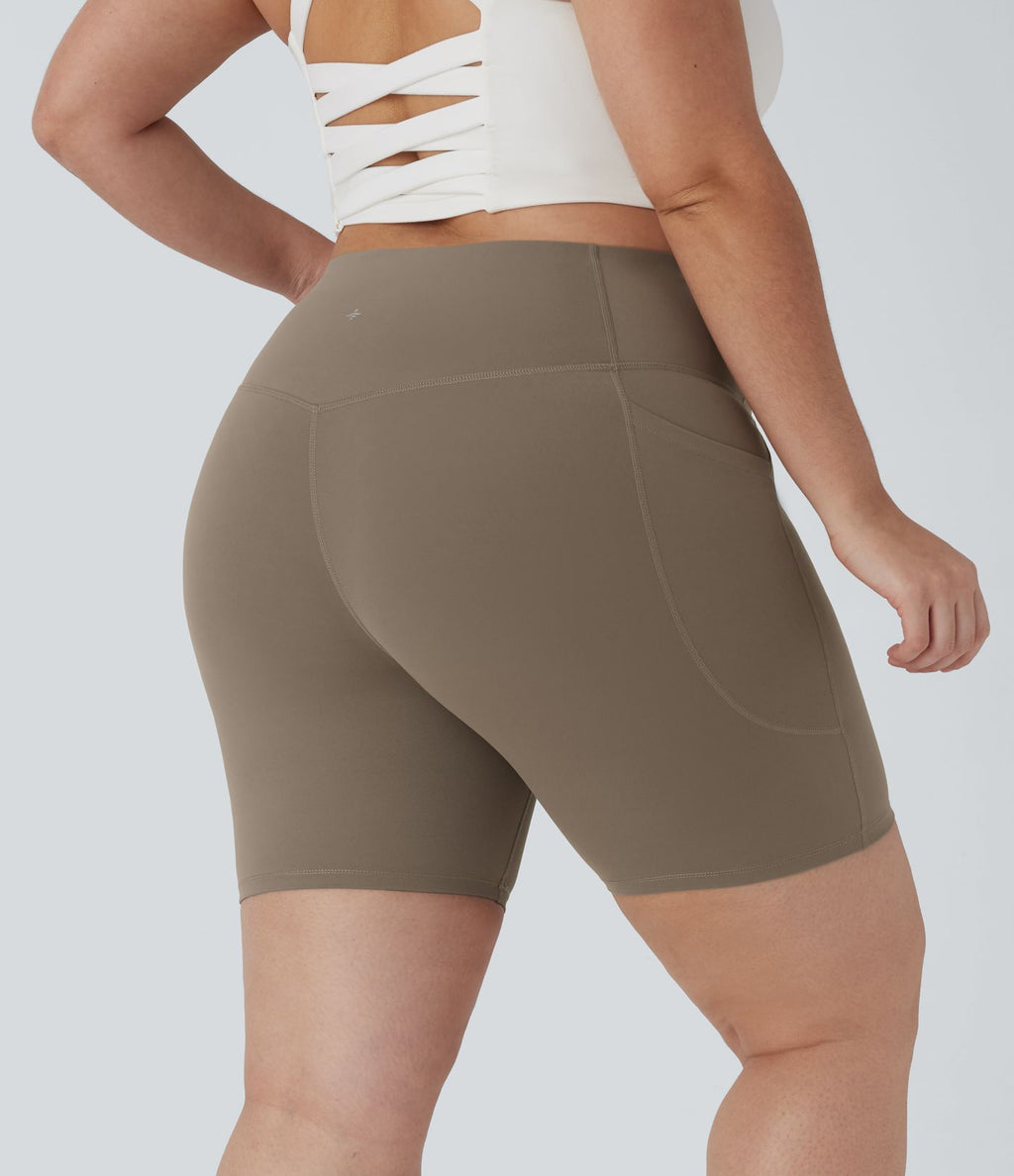 Short cycliste 17,5 cm d'entraînement gainant taille haute grande taille avec poches Halara UltraSculpt™