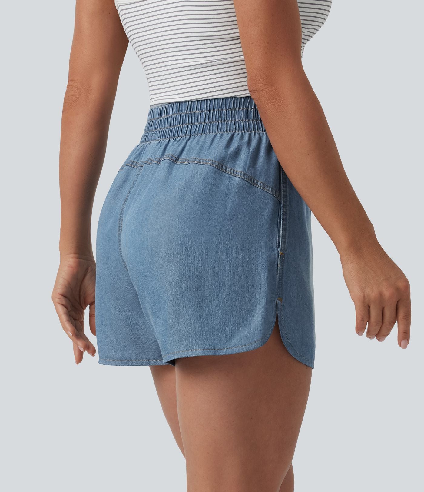 Short en jean décontracté taille mi-haute en lyocell drapé, 9 cm, avec poches