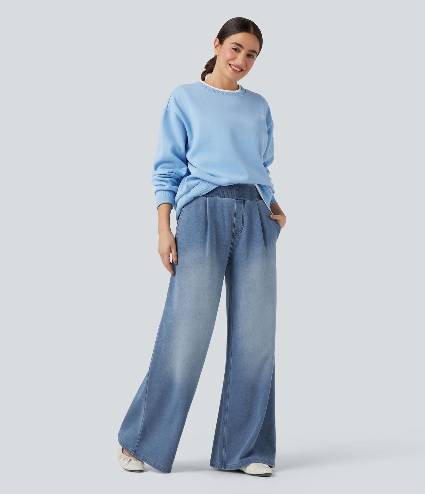 Jean jogging Halara Flex™ large évasé molleton français taille mi-haute avec poches