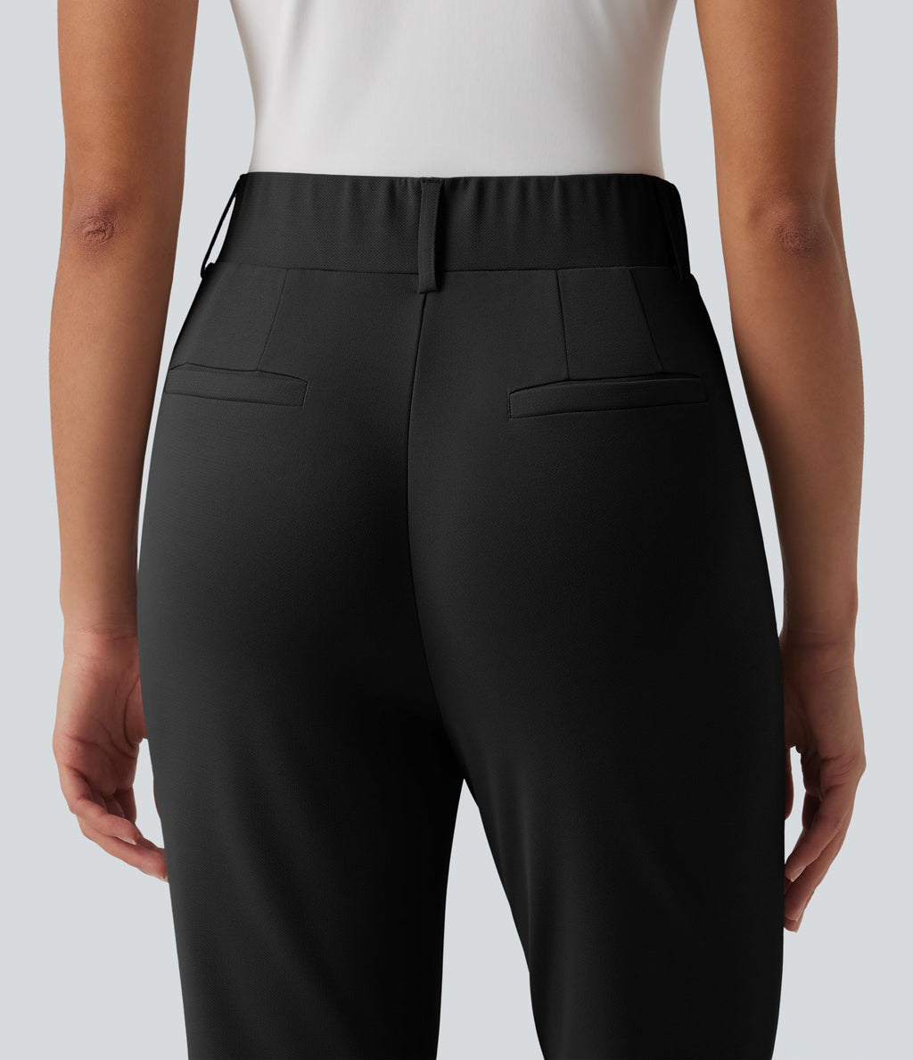 Pantalon de golf fuselé crêpe taille haute avec poches
