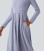 Robe maxi casual évasée col rond manches longues