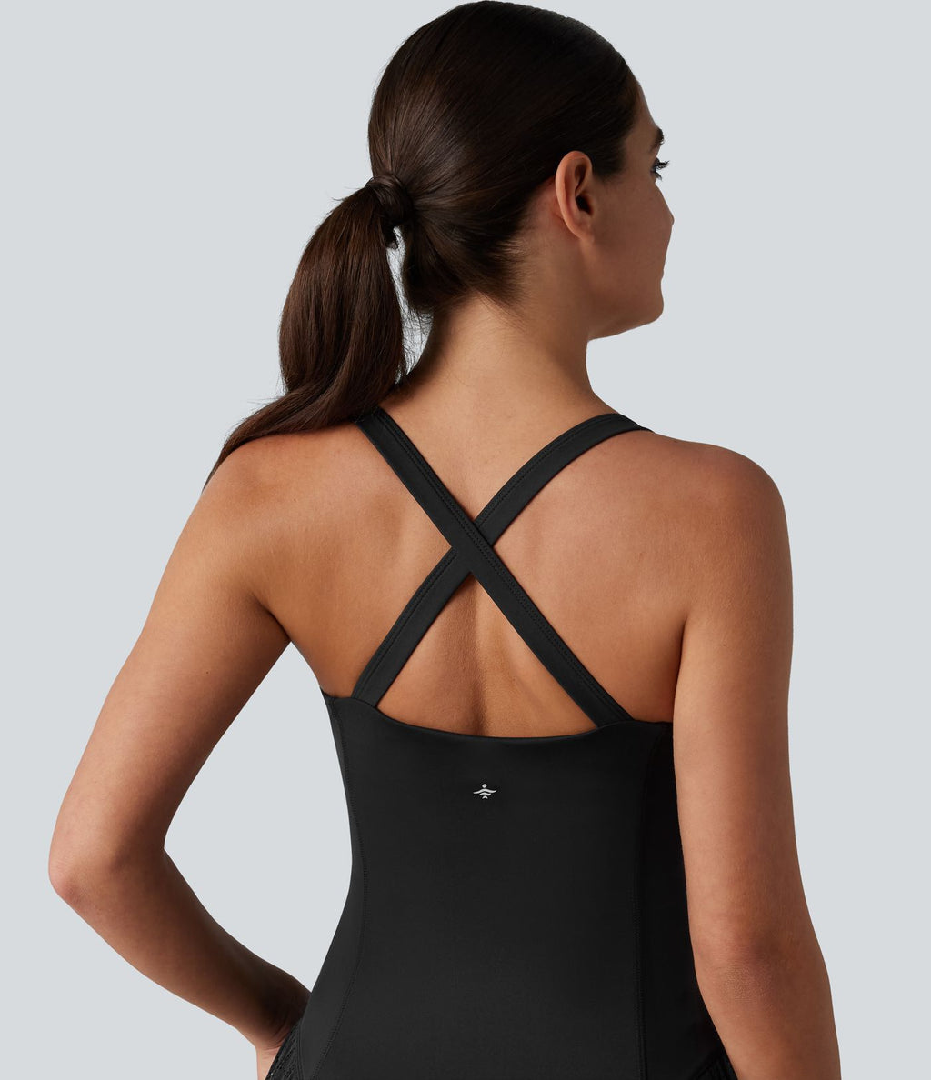 Robe de tennis Easy Peasy SoftlyZero™ dos croisé avec dentelle contrastée, brassière intégrée, à effet frais InstantCool et poches, protection solaire UPF50+