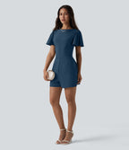Combishort décontracté SoftlyZero™ Airy à volants manches courtes avec nœud au dos et effet frais InstantCool avec poches, accès facile Easy Peasy