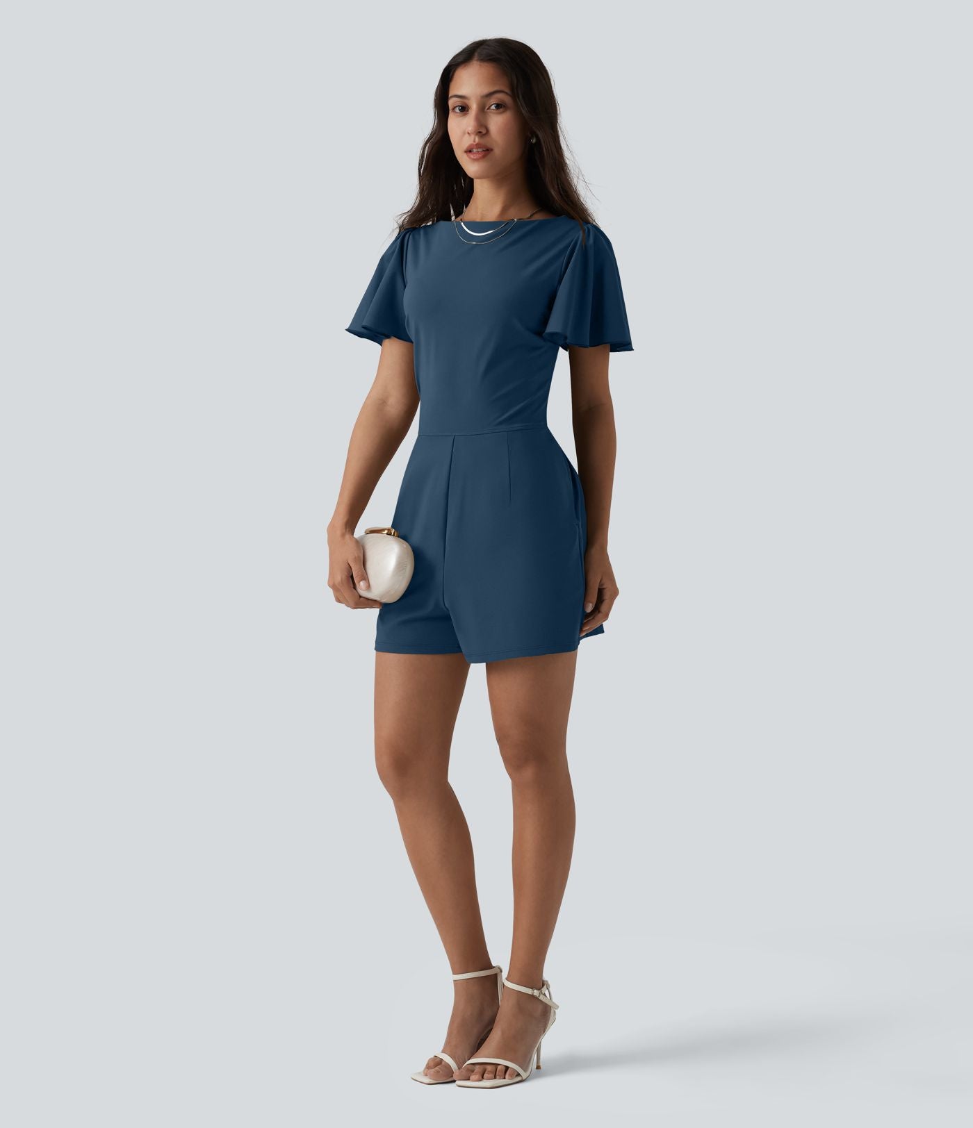 Combishort décontracté SoftlyZero™ Airy à volants manches courtes avec nœud au dos et effet frais InstantCool avec poches, accès facile Easy Peasy