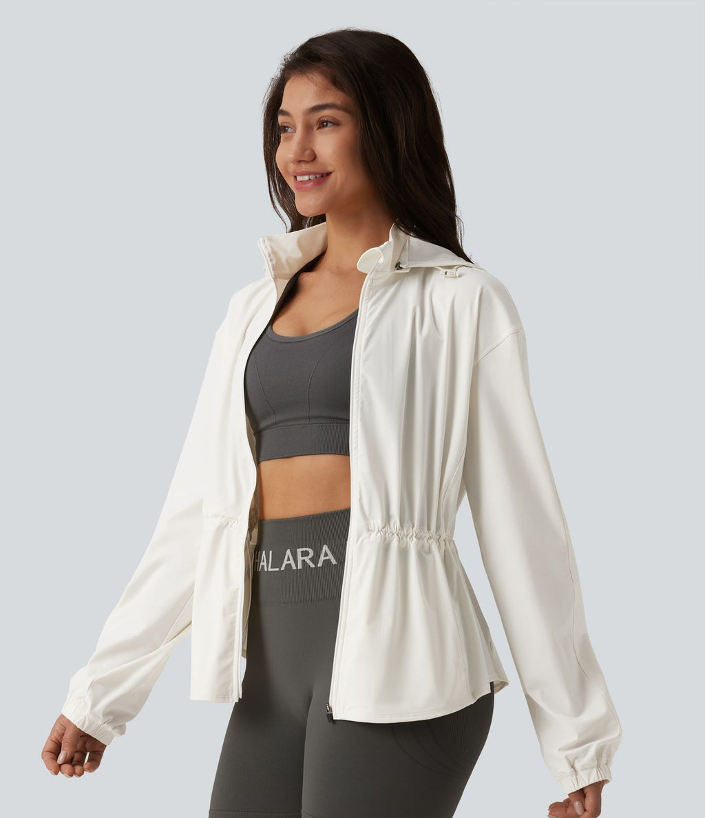 Veste de sport déperlante à capuche amovible avec cordon de serrage et poches zippées