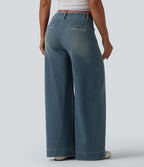 Halara Flex™ Jean large Palazzo et Taille Haute avec Poches Avant en Tricot Extensible Lavé
