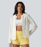 Veste de course à capuche à manches longues avec empiècements en mesh contrasté et poches – Protection UPF 50+
